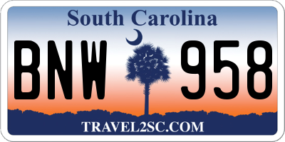 SC license plate BNW958
