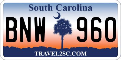 SC license plate BNW960