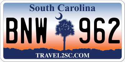 SC license plate BNW962