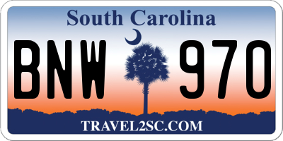 SC license plate BNW970