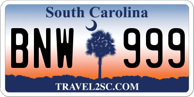 SC license plate BNW999