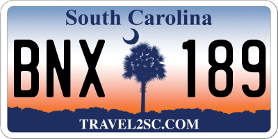 SC license plate BNX189