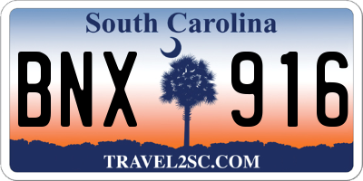 SC license plate BNX916