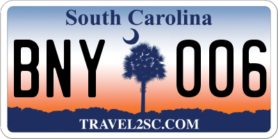 SC license plate BNY006
