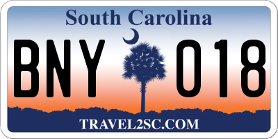 SC license plate BNY018