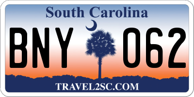 SC license plate BNY062