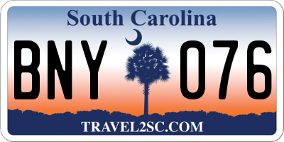 SC license plate BNY076
