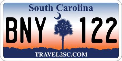 SC license plate BNY122