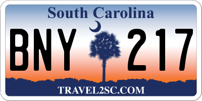 SC license plate BNY217