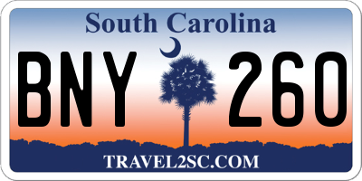 SC license plate BNY260