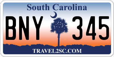 SC license plate BNY345