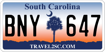SC license plate BNY647