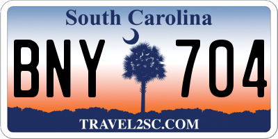 SC license plate BNY704
