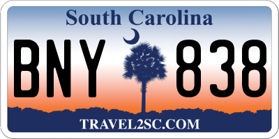 SC license plate BNY838