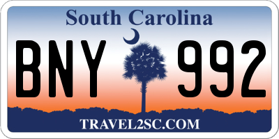 SC license plate BNY992