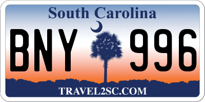 SC license plate BNY996