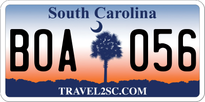 SC license plate BOA056