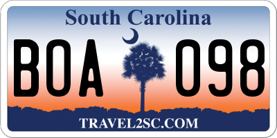 SC license plate BOA098