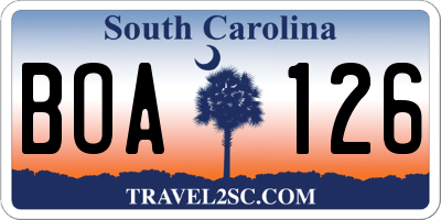 SC license plate BOA126