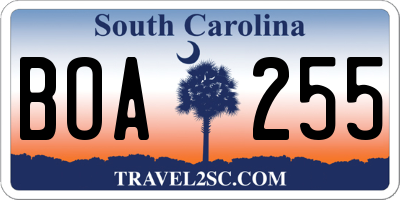 SC license plate BOA255