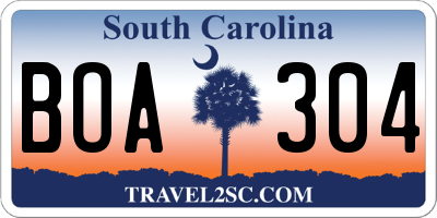 SC license plate BOA304