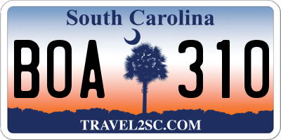 SC license plate BOA310