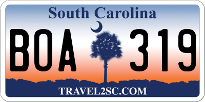 SC license plate BOA319