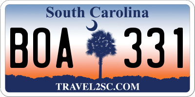 SC license plate BOA331