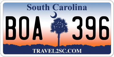 SC license plate BOA396