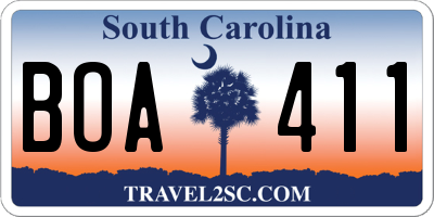 SC license plate BOA411