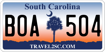 SC license plate BOA504