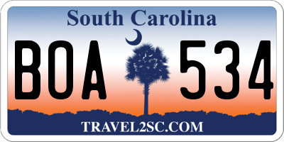 SC license plate BOA534