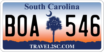 SC license plate BOA546