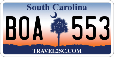 SC license plate BOA553