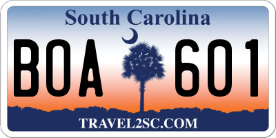 SC license plate BOA601