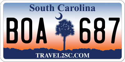SC license plate BOA687