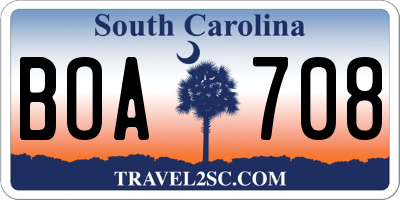 SC license plate BOA708