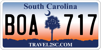 SC license plate BOA717