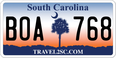 SC license plate BOA768