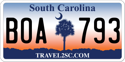 SC license plate BOA793