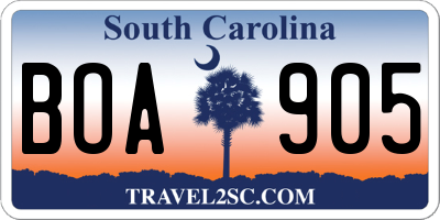 SC license plate BOA905