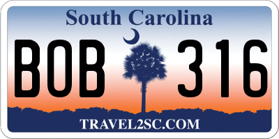 SC license plate BOB316