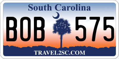 SC license plate BOB575