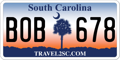 SC license plate BOB678
