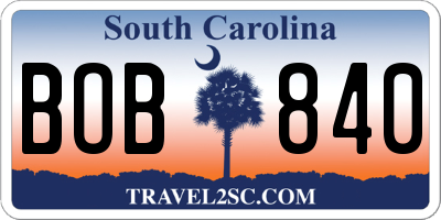 SC license plate BOB840