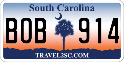 SC license plate BOB914