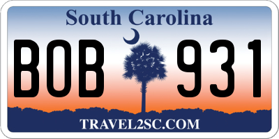 SC license plate BOB931