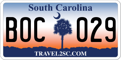 SC license plate BOC029
