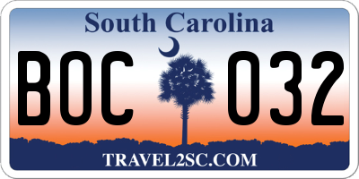 SC license plate BOC032