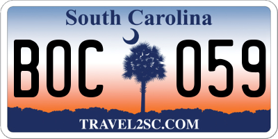 SC license plate BOC059